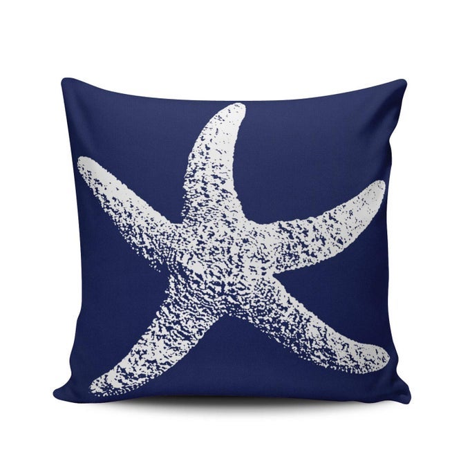 NAVY BLUE AND WHITE STARFISH PILLOWCASE HOME DECORATIVE 20X20 INCH SQUARE THROW PILLOW CASE CUSHION COVERS DOUBLE SIDED PRINTED