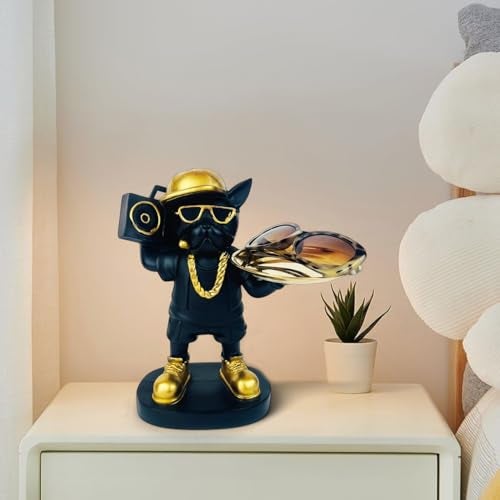 Go Hooked Polyresin Rapper Bulldog Storage Tray Stand | Dog Key Holder Decorative Sculpture | Luxurious Multipurpose Dog Statue for Home Decor, Office, Bar, Side Table, Gift | Dog Figurine Tray Stand - Image 2