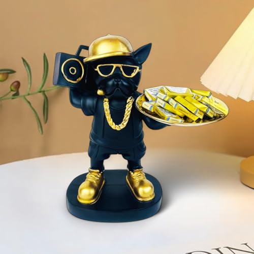 Go Hooked Polyresin Rapper Bulldog Storage Tray Stand | Dog Key Holder Decorative Sculpture | Luxurious Multipurpose Dog Statue for Home Decor, Office, Bar, Side Table, Gift | Dog Figurine Tray Stand - Image 1