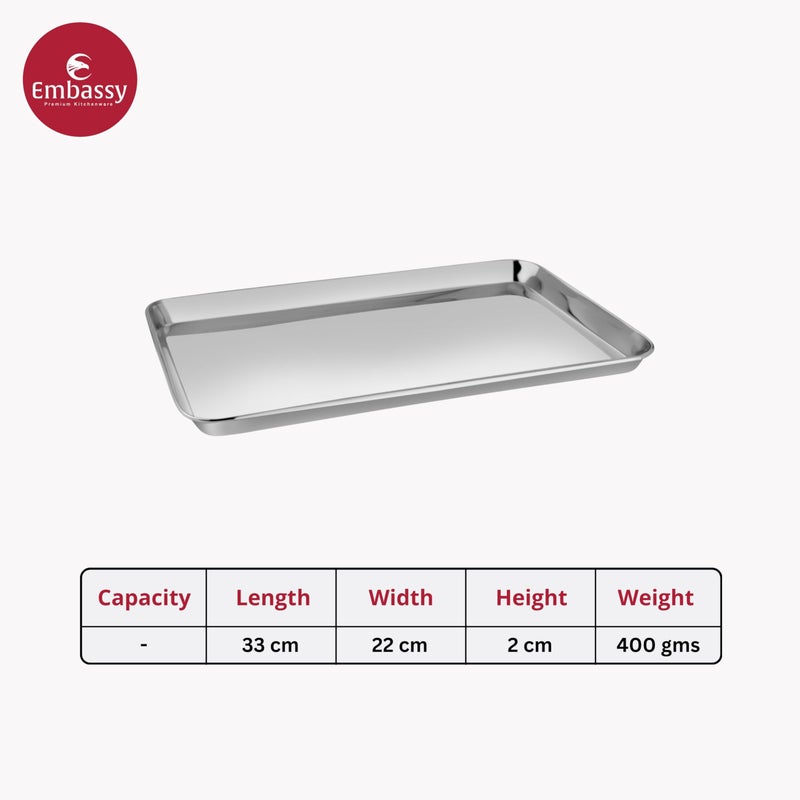 Embassy Stainless Steel Deep Tray, Rectangle | Size - 22 x 33 cm (L x B) | Serving Tray for Kitchen | Food Tray for Parties, Catering, Dining, Baking & Everyday Use | Dishwasher Safe & Easy to Clean - Image 2