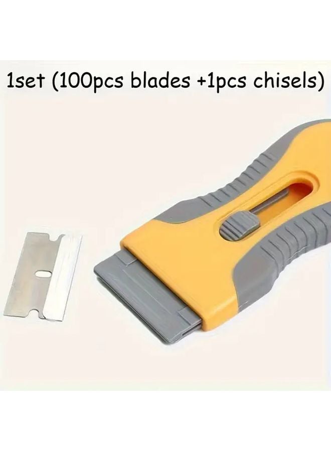 Metal Scraper Tool Set 1 Handle 100 Blades Paint Stripping Cleaning Labels Stickers - Image 1