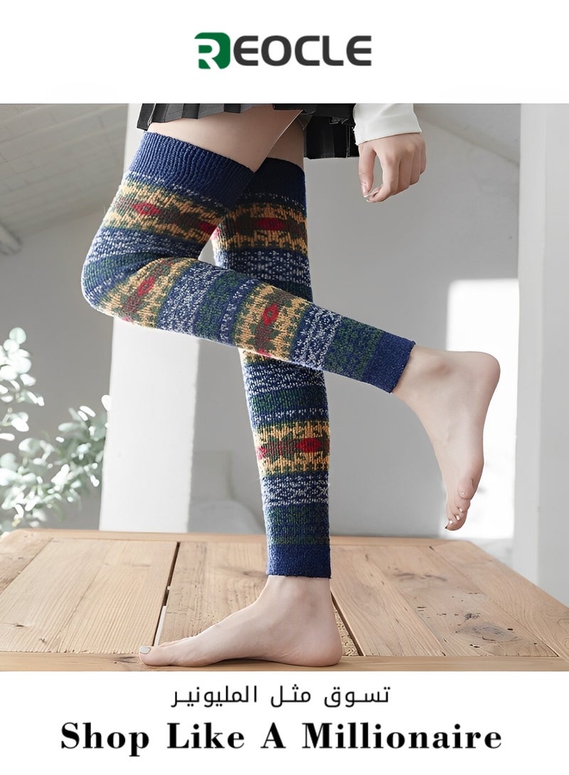 REOCLE Women's Leg Warmers Thick Warm Wool Stockings Leg Warmers Chunky Knit Leg Warmers Stockings Legging Stocking Warm Socks  - Image 1