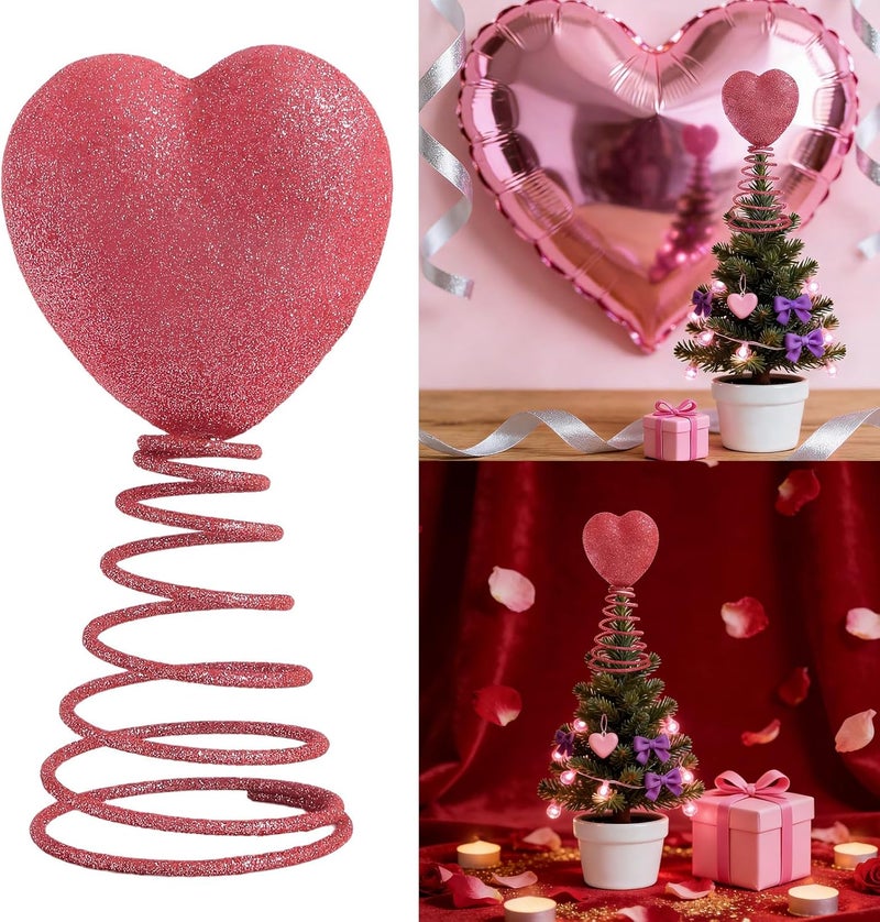 Wooden Base Heart Christmas Tree Toppers with Wobbly Spring for Family Gatherings PVC Christmas Tree Ornament - Image 2