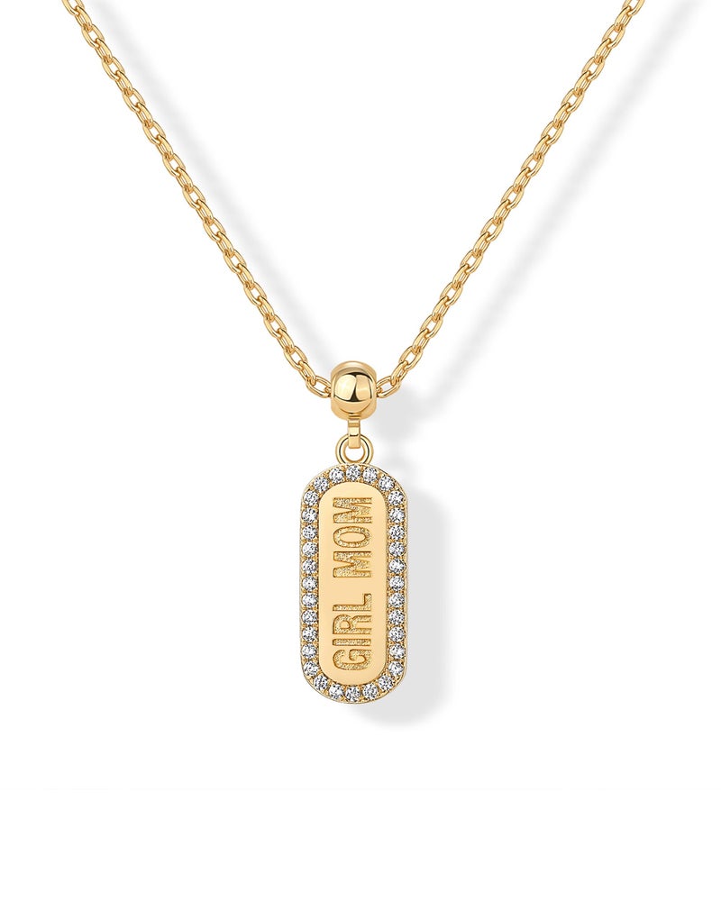 PAVOI 14K Yellow Gold Plated Dainty Dog Tag Charm Pendant Mom Necklace for Women - Gold Adjustable Sliding Chain Mama Necklace Jewelry for Mothers Day - Mother Daughter Gift Removable Charm Pendant - Image 1
