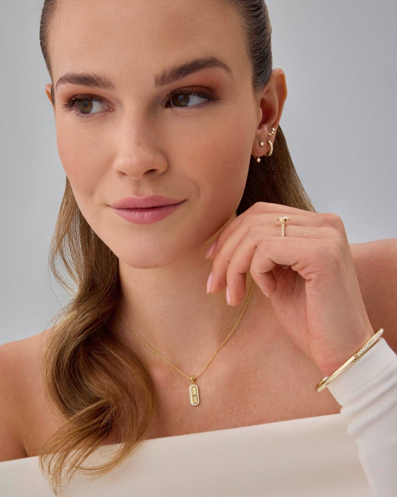 PAVOI 14K Yellow Gold Plated Dainty Dog Tag Charm Pendant Mom Necklace for Women - Gold Adjustable Sliding Chain Mama Necklace Jewelry for Mothers Day - Mother Daughter Gift Removable Charm Pendant - Image 4