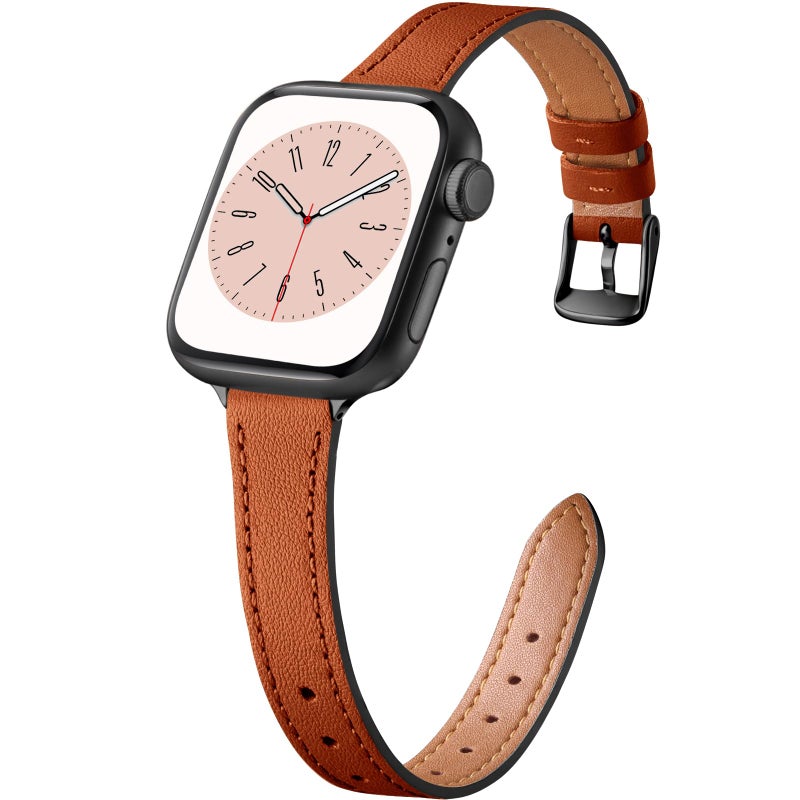 Charlam Compatible with Apple Watch Bands for Women 41mm 40mm 38mm 42mm 44mm 45mm 46mm,Top Grain Soft Leather Bands Slim Wristband for iWatch SE, iWatch Series 11 10 9 8 7 6 5 4 3 2 1,London Tan/Black - Image 1