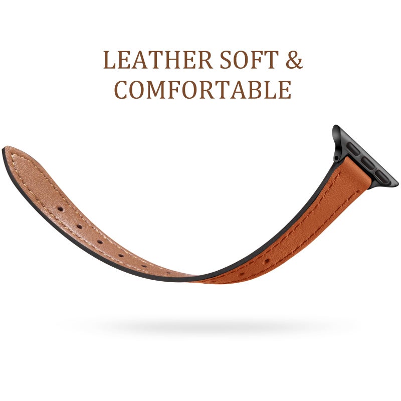 Charlam Compatible with Apple Watch Bands for Women 41mm 40mm 38mm 42mm 44mm 45mm 46mm,Top Grain Soft Leather Bands Slim Wristband for iWatch SE, iWatch Series 11 10 9 8 7 6 5 4 3 2 1,London Tan/Black - Image 3