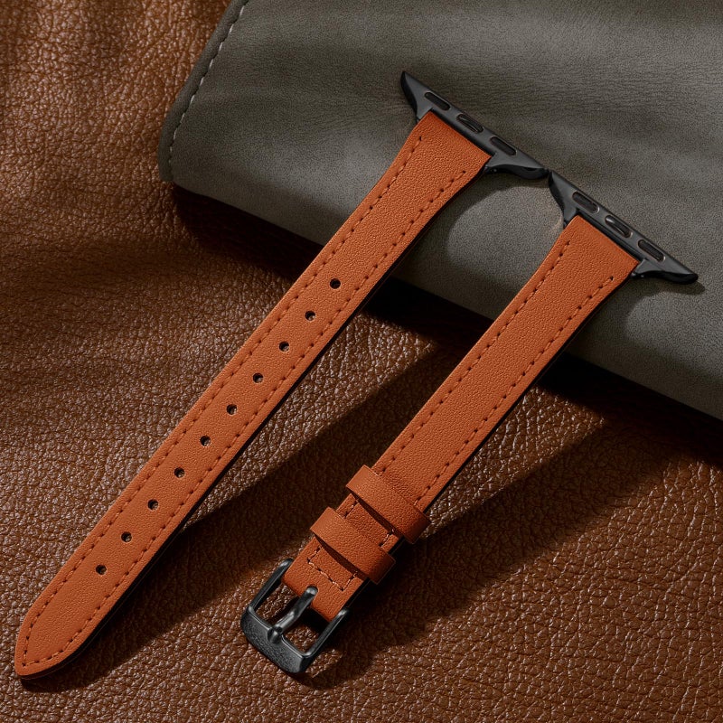 Charlam Compatible with Apple Watch Bands for Women 41mm 40mm 38mm 42mm 44mm 45mm 46mm,Top Grain Soft Leather Bands Slim Wristband for iWatch SE, iWatch Series 11 10 9 8 7 6 5 4 3 2 1,London Tan/Black - Image 5