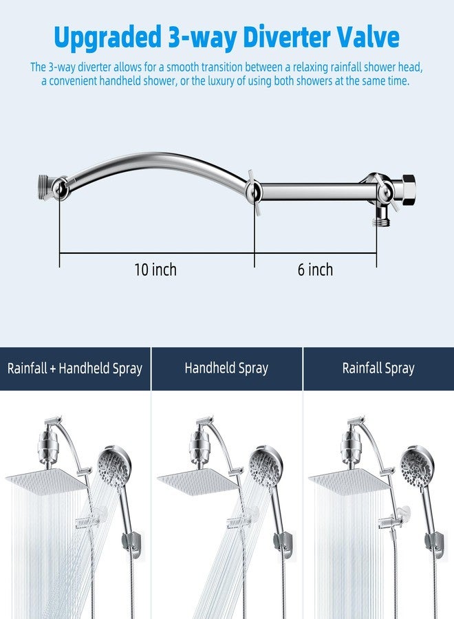 Hibbent Metal 16'' Shower Head Extension Arm with 3-way Diverter Valve, Brass Flexible Height & Angle Adjustable Shower Arm Extender for Rain Showerhead, Stainless Steel Pipe Height Extending, Chrome - Image 5