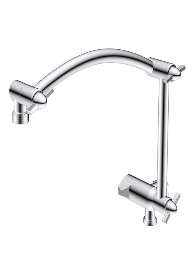 Hibbent Metal 16'' Shower Head Extension Arm with 3-way Diverter Valve, Brass Flexible Height & Angle Adjustable Shower Arm Extender for Rain Showerhead, Stainless Steel Pipe Height Extending, Chrome - Image 1