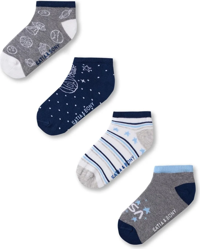 Katia&Bony Boy's Planet Printed 4-Pack Ankle Socks