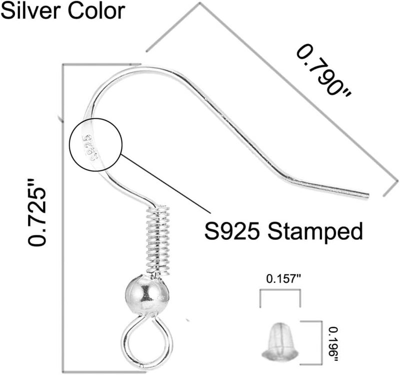 DIYEAR Silver Hypo-allergenic Earring Hooks - 120 Pcs /60 Pairs S925 Sterling Silver Plated Ear Wires Fish Hooks for Jewelry Making, Jewelry Findings Parts with Rubber Earring Backs Stopper for DIY Earrings - Image 4