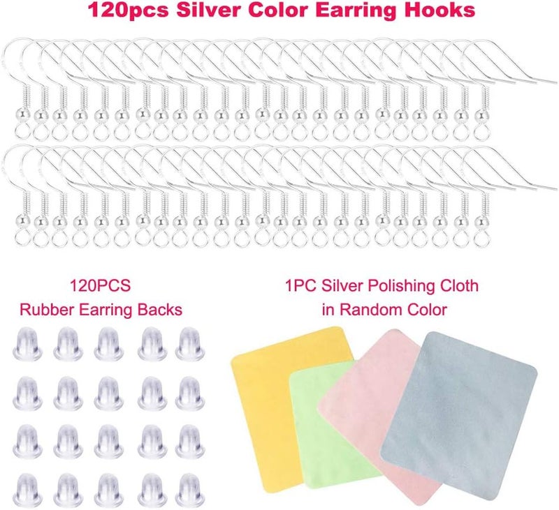 DIYEAR Silver Hypo-allergenic Earring Hooks - 120 Pcs /60 Pairs S925 Sterling Silver Plated Ear Wires Fish Hooks for Jewelry Making, Jewelry Findings Parts with Rubber Earring Backs Stopper for DIY Earrings - Image 3