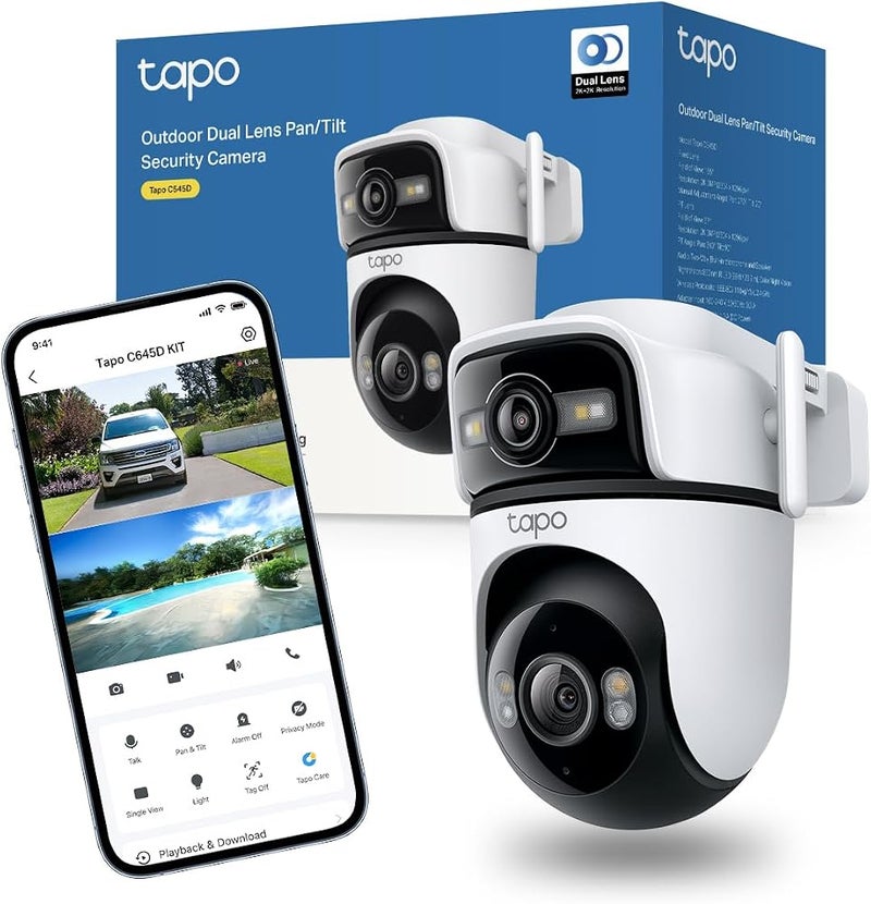 كاميرا خارجية Tapo 2K+2K بتقنية WiFi وزاوية رؤية 360° وعدستين، موديل C545D