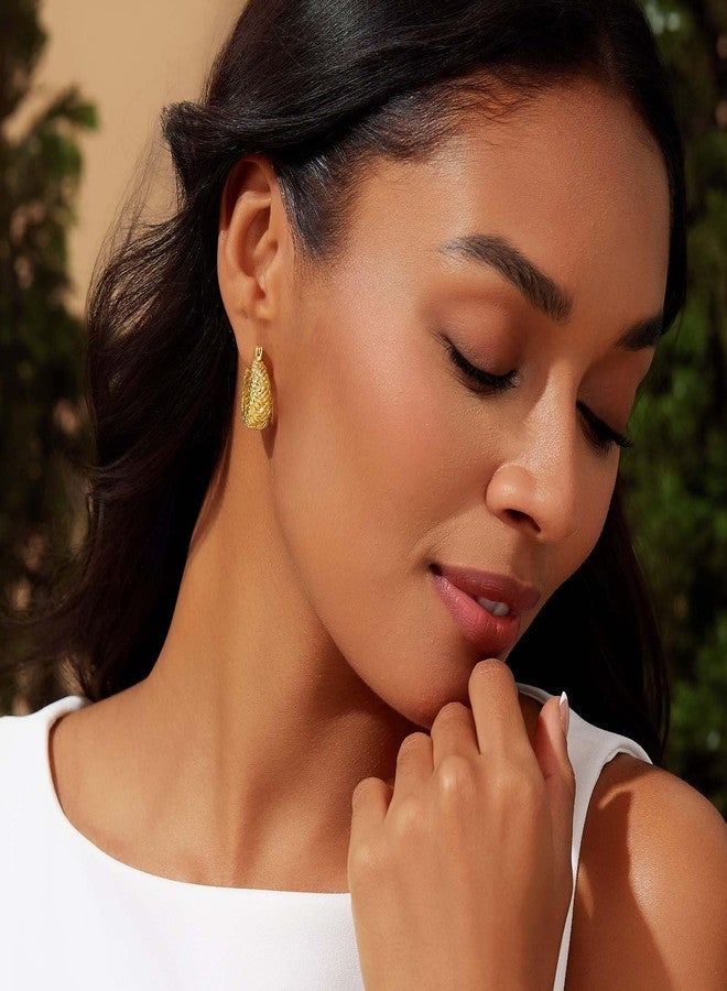 Cicy Bell Earrings for Women 18K Gold Plated Woven Drop Clip On Earrings Hypoallergenic Elegant Stylish Hanging Jewelry Gifts - Image 3