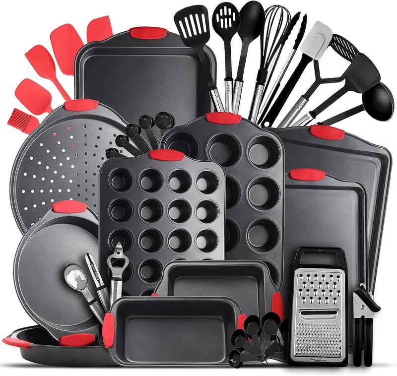 EATEX Baking Pan Set, 39 Piece Premium Baking Set, Nonstick Bakeware Sets BPA Free, Cookie Sheets for Baking Nonstick Set, Steel Baking Sheets for Oven with Muffin Pan, Cake Pan & Black Kitchen Utensils - Image 1