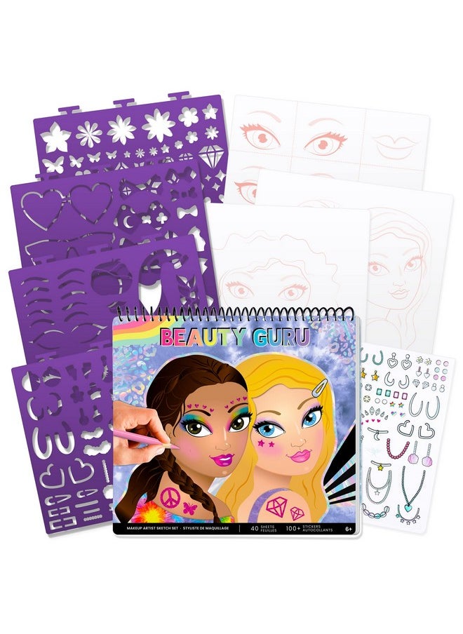 فاشون إينجلز - مجموعة رسومات مكياج وتصفيف شعر (11452) دفتر رسم للمبتدئين، دفتر رسم مع قوالب وملصقات للأعمار من 6 سنوات فما فوق - Image 1