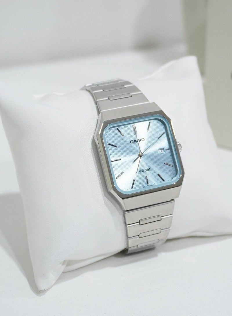 CASIO ساعة يد أنالوج للرجال MTP-B185D-2A2 بقرص أزرق جليدي وسوار من الفولاذ المقاوم للصدأ - Image 2