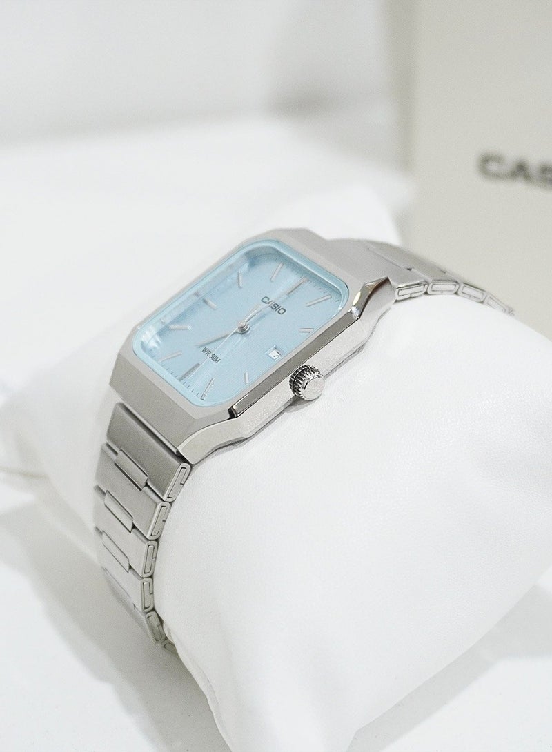CASIO ساعة يد أنالوج للرجال MTP-B185D-2A2 بقرص أزرق جليدي وسوار من الفولاذ المقاوم للصدأ - Image 3
