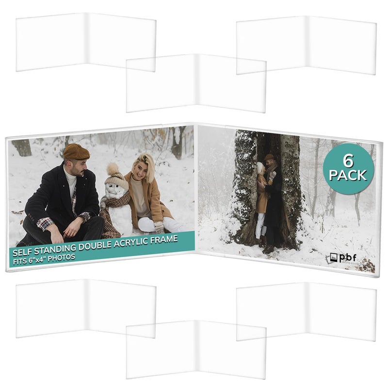 pbf 6x4 Double Picture Frame  6 x 4 Acrylic Sign Holder  Horizontal Self Standing Sign Holder  Acrylic Stands for Display  Clear Picture Frame Menu Table Top Stand Plastic Flyer Holder 6Pack