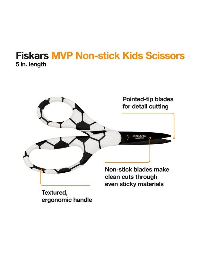 Fiskars Kids Scissors Scissors For School Pointed Tip Scissors 5 Inch Sport Mvp Non Stick Blades 3 Pack Soccer/Baseball/Softball/Basketball - Image 3