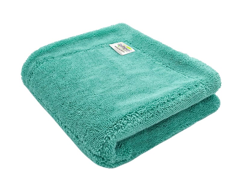 SOFTSPUN Microfiber Cloth for Car 1600 GSM 40x40 cms 1 Pcs Aqua Blue Twisted Loop Super Absorbent Towel Edgeless Design with Plush Pile and Lint Free Cloth for Drying and Detailing - Image 1