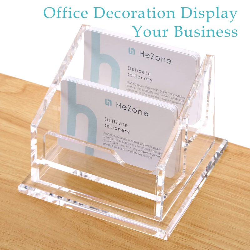 HeZone Business Card Holder for Desk Display, Clear Acrylic Office Supplies, Cards organizer Stand 2 Slot 1 Pack (2 Grid H) - Image 2