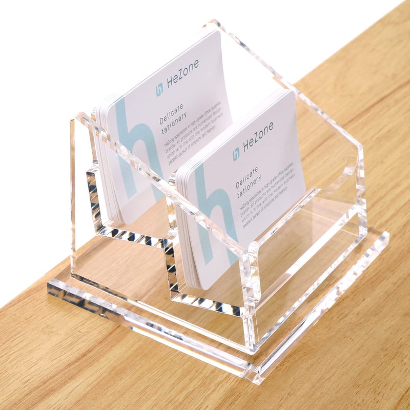 HeZone Business Card Holder for Desk Display, Clear Acrylic Office Supplies, Cards organizer Stand 2 Slot 1 Pack (2 Grid H) - Image 1