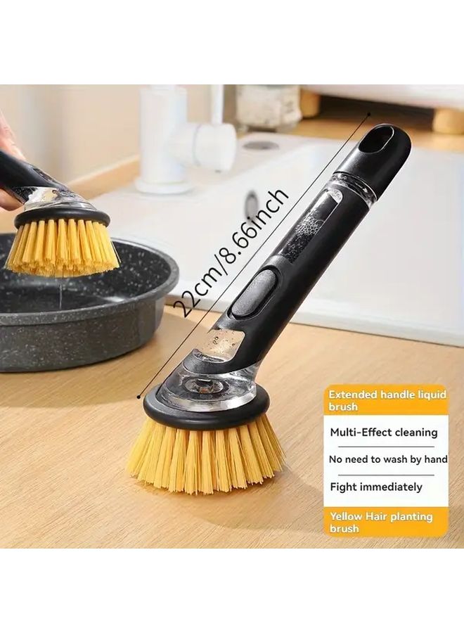 Long Handle Dish Brush With Automatic Liquid Dispenser 1pc Pot Scrub 6 Steel Wool - Image 2
