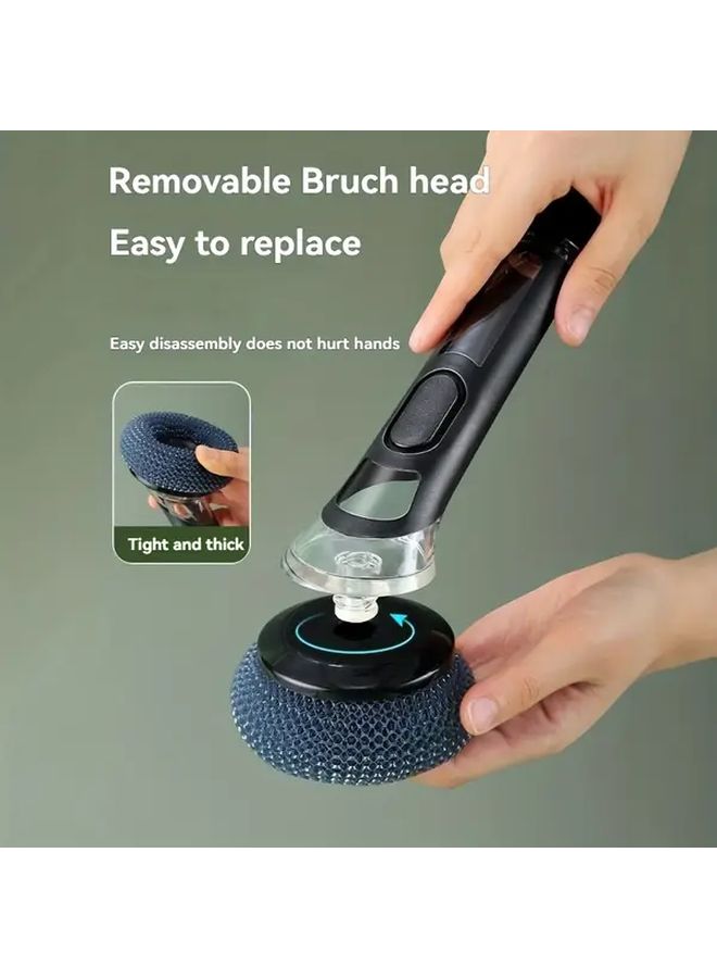 Long Handle Dish Brush With Automatic Liquid Dispenser 1pc Pot Scrub 6 Steel Wool - Image 4