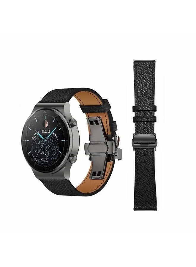 vesus Genuine Leather Replacement Band 22mm For Huawei Watch GT2 Pro Black