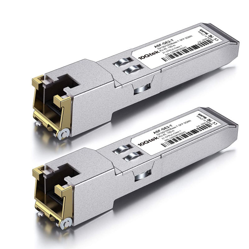 10Gtek ðŸ­ðŸ¬/ðŸ­ðŸ¬ðŸ¬/ðŸ­ðŸ¬ðŸ¬ðŸ¬ð—•ð—®ð˜€ð—²-ð—§ ð—–ð—¼ð—½ð—½ð—²ð—¿ ð—¦ð—™ð—£, Auto-Negotiation SFP to RJ45 Mini-GBIC Transceiver or Cisco GLC-T(10/100/1000)/SFP-GE-T(10/100/1000) Pack of 2 - Image 1