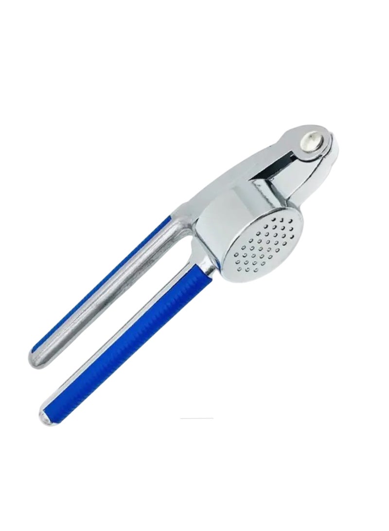 Durable Stainless Steel Garlic Press with Non-Slip Blue Handles | 34 Chamber Holes | Easy Grip and Effortless Garlic Crushing - Image 1