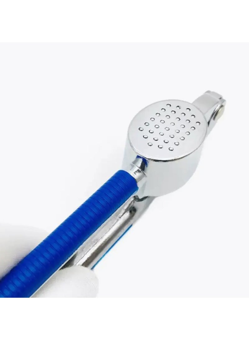 Durable Stainless Steel Garlic Press with Non-Slip Blue Handles | 34 Chamber Holes | Easy Grip and Effortless Garlic Crushing - Image 2
