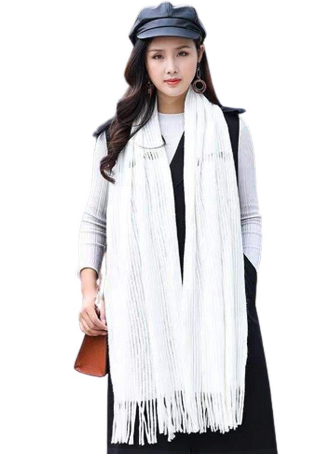 Women & Men Knitted Acrylic Woolen Solid Self Design Casual Muffler/Scarf/Stole for Winter (WHITE)