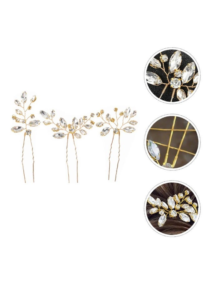 اتش واي حجر الراين العروس الزفاف دبابيس الشعر، 3 قطع كريستال الزفاف رئيس قطعة زهرة الشعر الملحقات للنساء والفتيات (الذهب) - Image 4