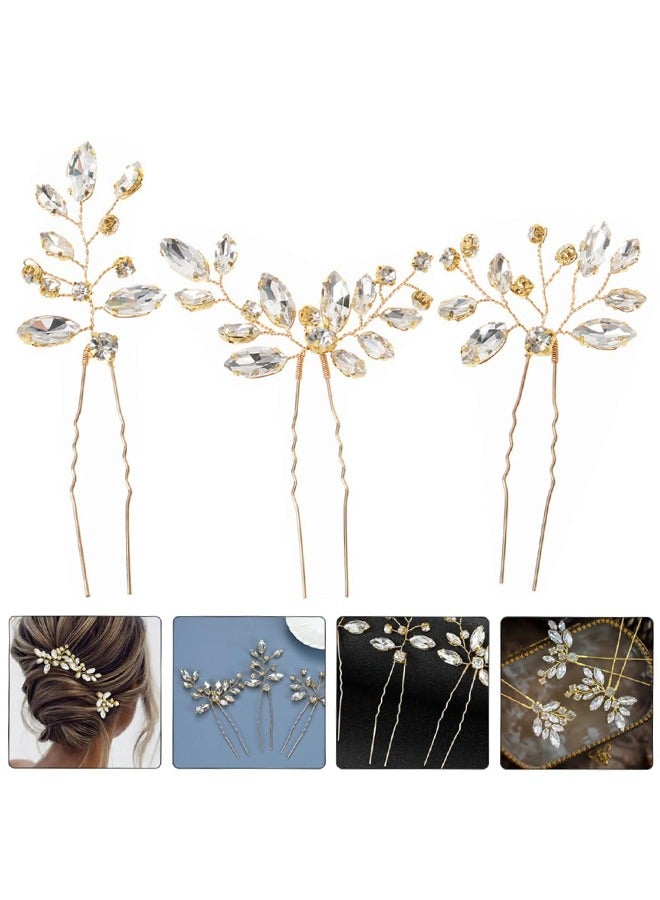 اتش واي حجر الراين العروس الزفاف دبابيس الشعر، 3 قطع كريستال الزفاف رئيس قطعة زهرة الشعر الملحقات للنساء والفتيات (الذهب) - Image 3