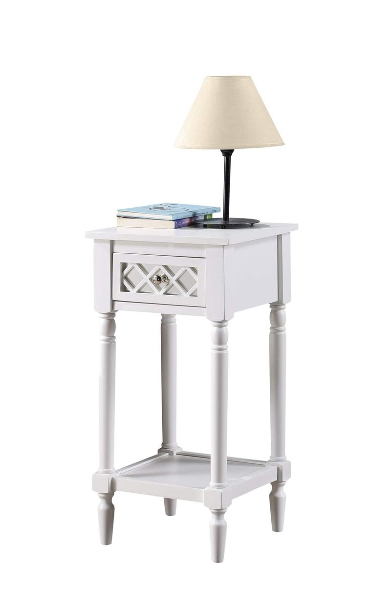 Convenience Concepts French Country Khloe Deluxe 1 Drawer Accent End Table 14" - Traditional Farmhouse Side Table with Mirrored Storage Drawer and Shelf for Living Room, White - Image 3