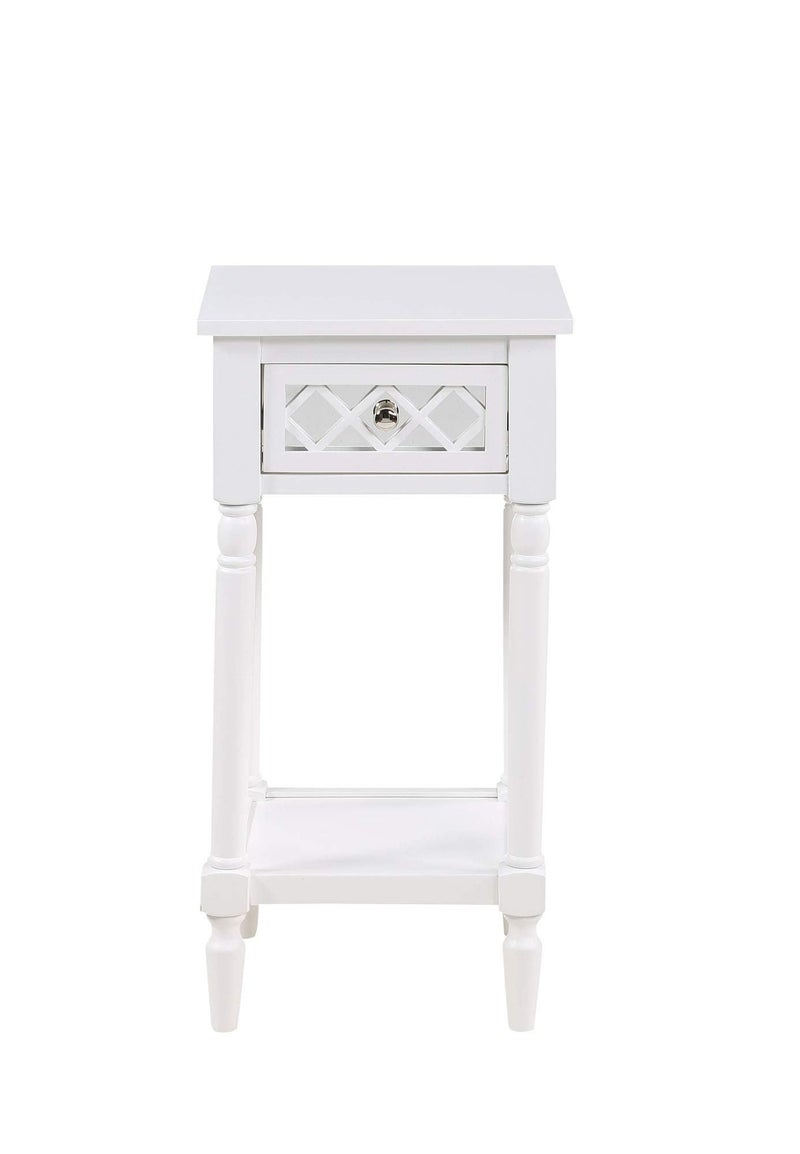 Convenience Concepts French Country Khloe Deluxe 1 Drawer Accent End Table 14" - Traditional Farmhouse Side Table with Mirrored Storage Drawer and Shelf for Living Room, White - Image 4