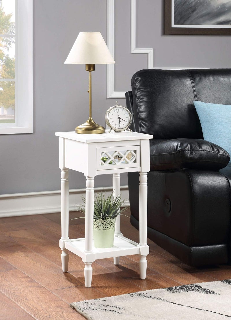 Convenience Concepts French Country Khloe Deluxe 1 Drawer Accent End Table 14" - Traditional Farmhouse Side Table with Mirrored Storage Drawer and Shelf for Living Room, White - Image 2