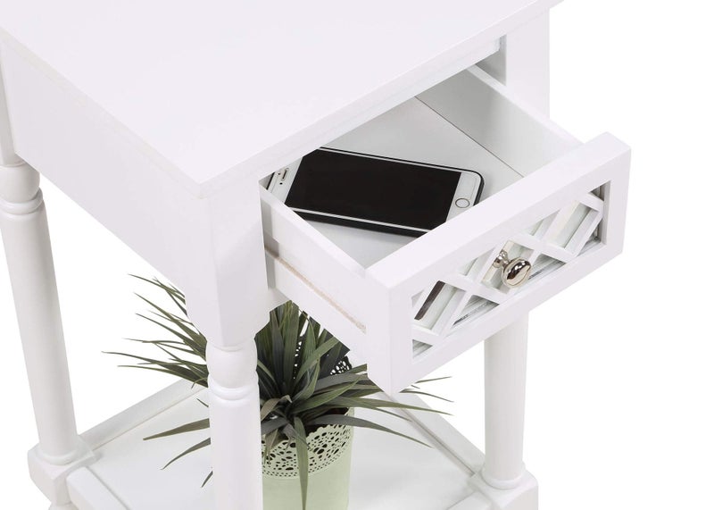 Convenience Concepts French Country Khloe Deluxe 1 Drawer Accent End Table 14" - Traditional Farmhouse Side Table with Mirrored Storage Drawer and Shelf for Living Room, White - Image 5