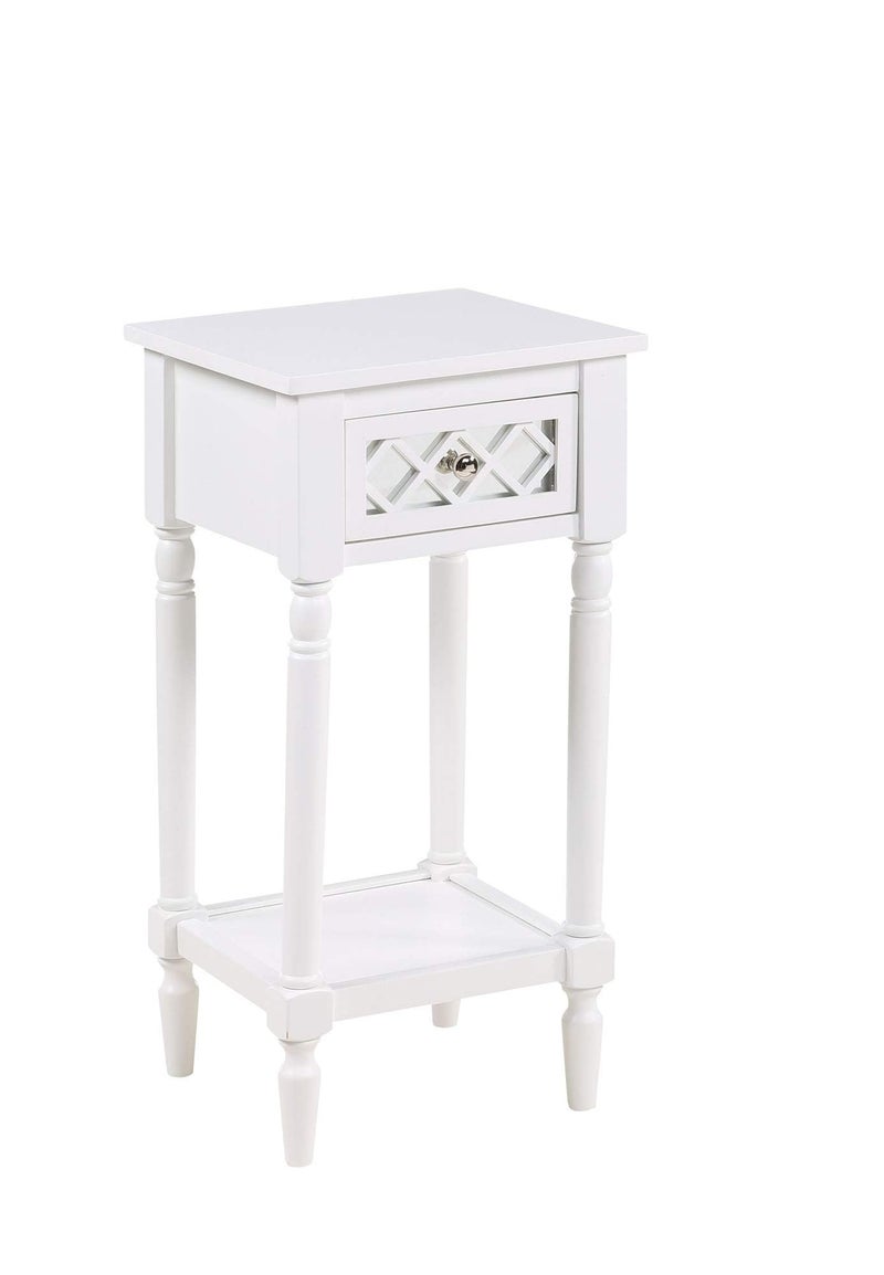 Convenience Concepts French Country Khloe Deluxe 1 Drawer Accent End Table 14" - Traditional Farmhouse Side Table with Mirrored Storage Drawer and Shelf for Living Room, White - Image 1