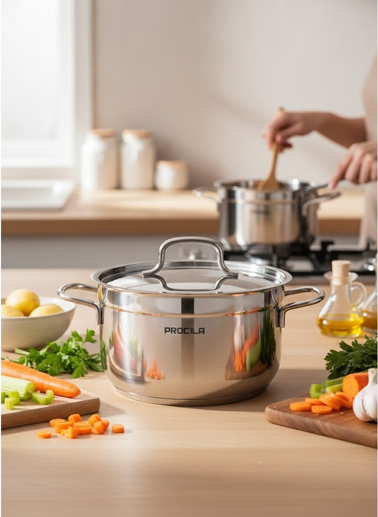 PROCILA Alpha Stainless Steel Cooking Pot 18CM Silver With 5 Induction Layers Bottom - Image 3