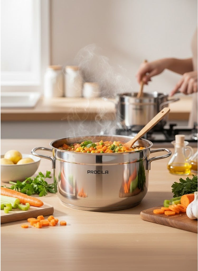 PROCILA Alpha Stainless Steel Cooking Pot 18CM Silver With 5 Induction Layers Bottom - Image 2