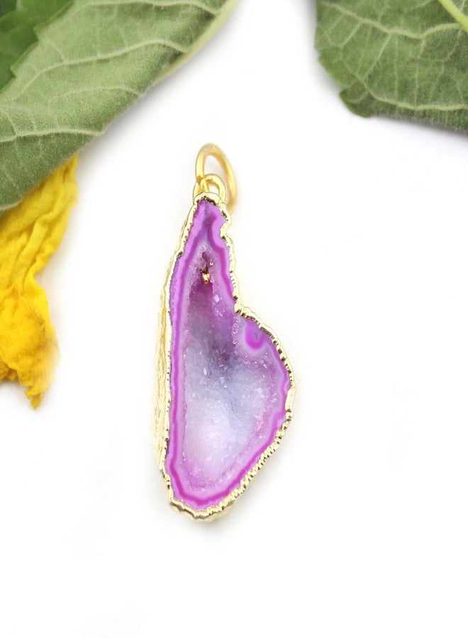 G-Vogue Ethnic Design Natural Pink Agate Slice 24K Gold Electroplated Fancy Shape Pendant for Women & Girls - Image 2