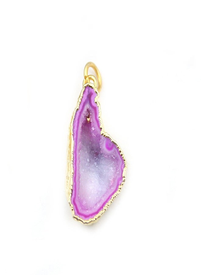 G-Vogue Ethnic Design Natural Pink Agate Slice 24K Gold Electroplated Fancy Shape Pendant for Women & Girls - Image 1