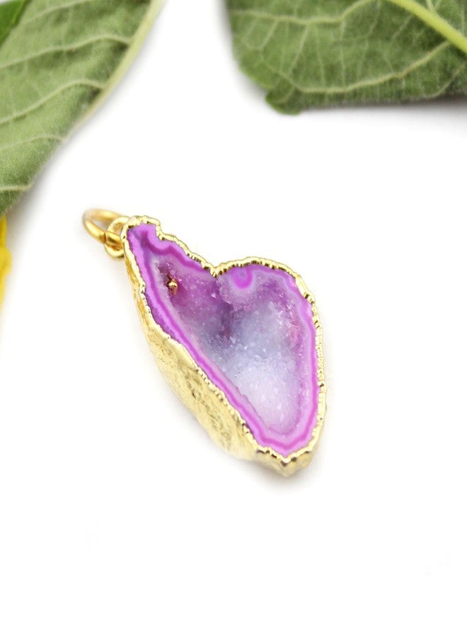 G-Vogue Ethnic Design Natural Pink Agate Slice 24K Gold Electroplated Fancy Shape Pendant for Women & Girls - Image 3