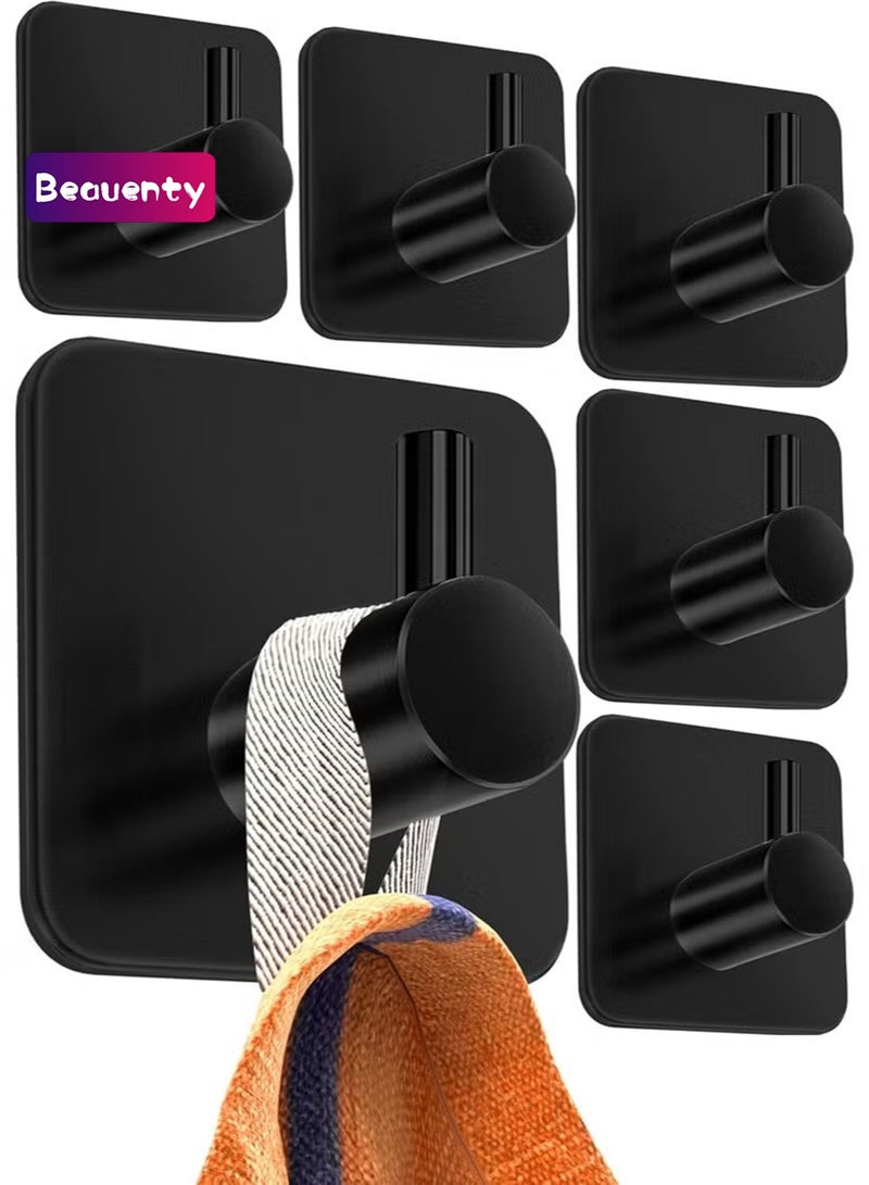 Beauenty Towel Rail without Drilling, Set of 6, Black - Bathroom Towel Holder Made of Stainless Steel, Functional Adhesive Hooks, High Load Capacity - Waterproof Hooks for Bathroom, Hooks Self-Adhesive - Image 1