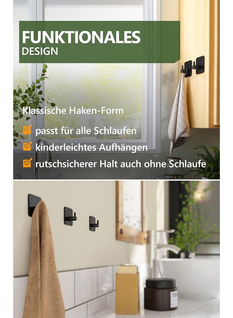 Beauenty Towel Rail without Drilling, Set of 6, Black - Bathroom Towel Holder Made of Stainless Steel, Functional Adhesive Hooks, High Load Capacity - Waterproof Hooks for Bathroom, Hooks Self-Adhesive - Image 5