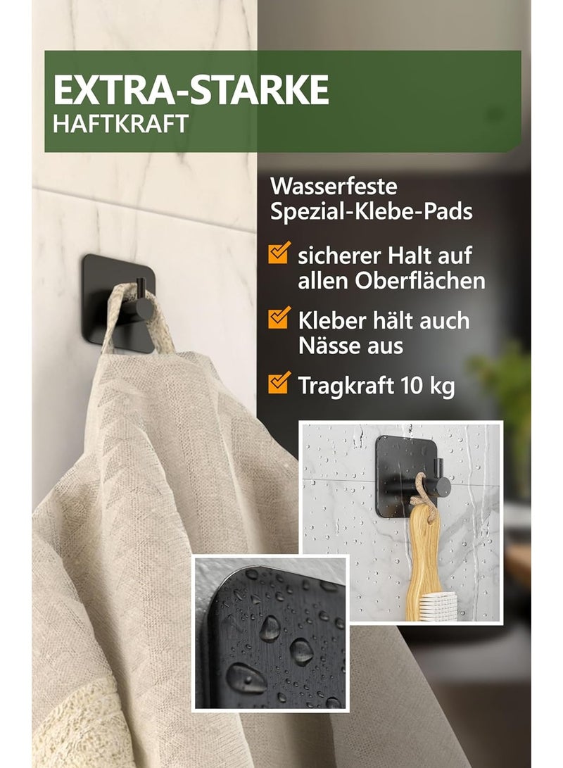 Beauenty Towel Rail without Drilling, Set of 6, Black - Bathroom Towel Holder Made of Stainless Steel, Functional Adhesive Hooks, High Load Capacity - Waterproof Hooks for Bathroom, Hooks Self-Adhesive - Image 4